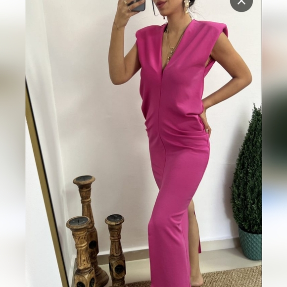 Zara fuchsia pink midi slit dress size S - Picture 2 of 16
